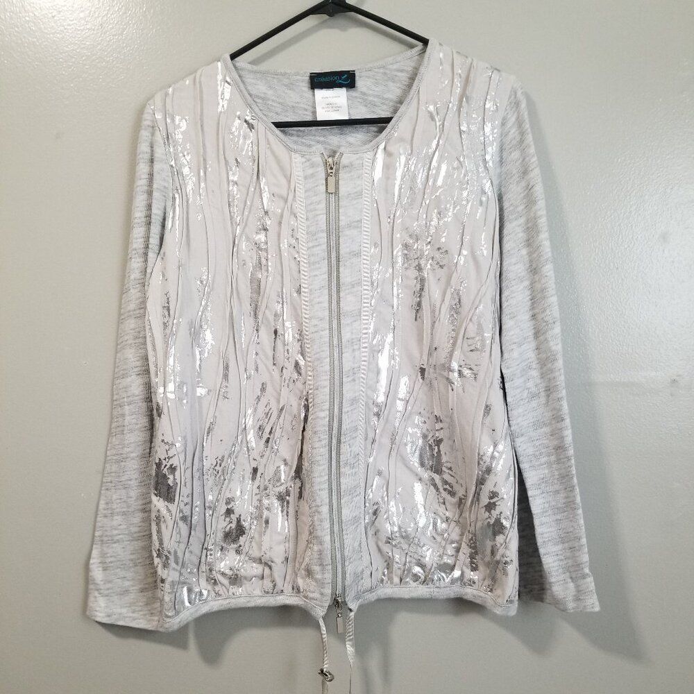 CreationZ Lightweight Jacket Blouse  10 Gray Silver Metallic